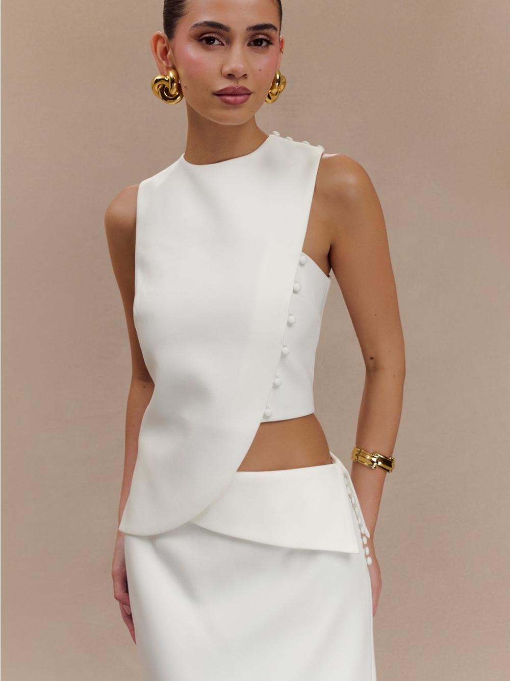 Meshki Astrid Asymmetric Sleeveless Suiting Top